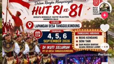 Dalam rangka memeriahkan Peringatan Hari Ulang Tahun Kemerdekaan Republik Indonesia ke-81, Pemerintah Desa Tanggulkundung, Kecamatan Besuki, Kabupaten Tulungagung, akan menggelar kegiatan besar bertajuk “Exposisi Desa Tanggulkundung”